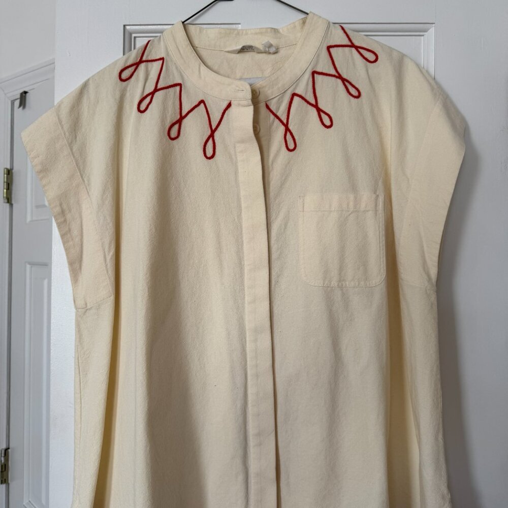 Toast Embroidered Textured Cotton Shirt | Ecru/Red